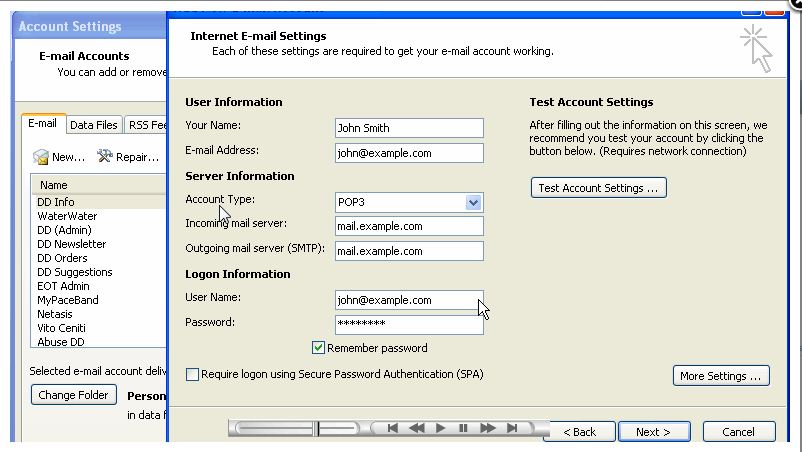setting up outlook 2007 email